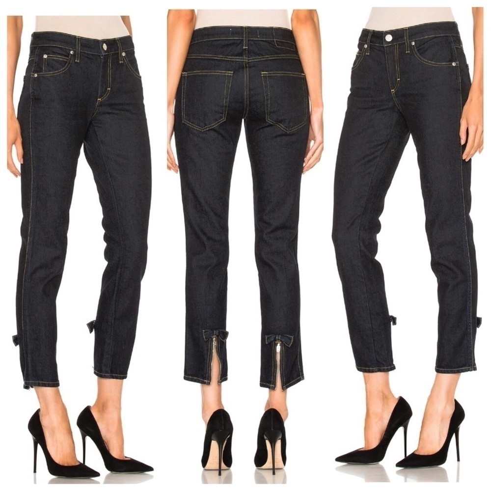 AMO Bow Mid-Rise Straight Leg Cropped Jeans